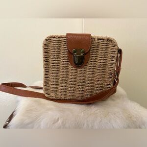 Natural Brown Woven Small Square Crossbody Bag